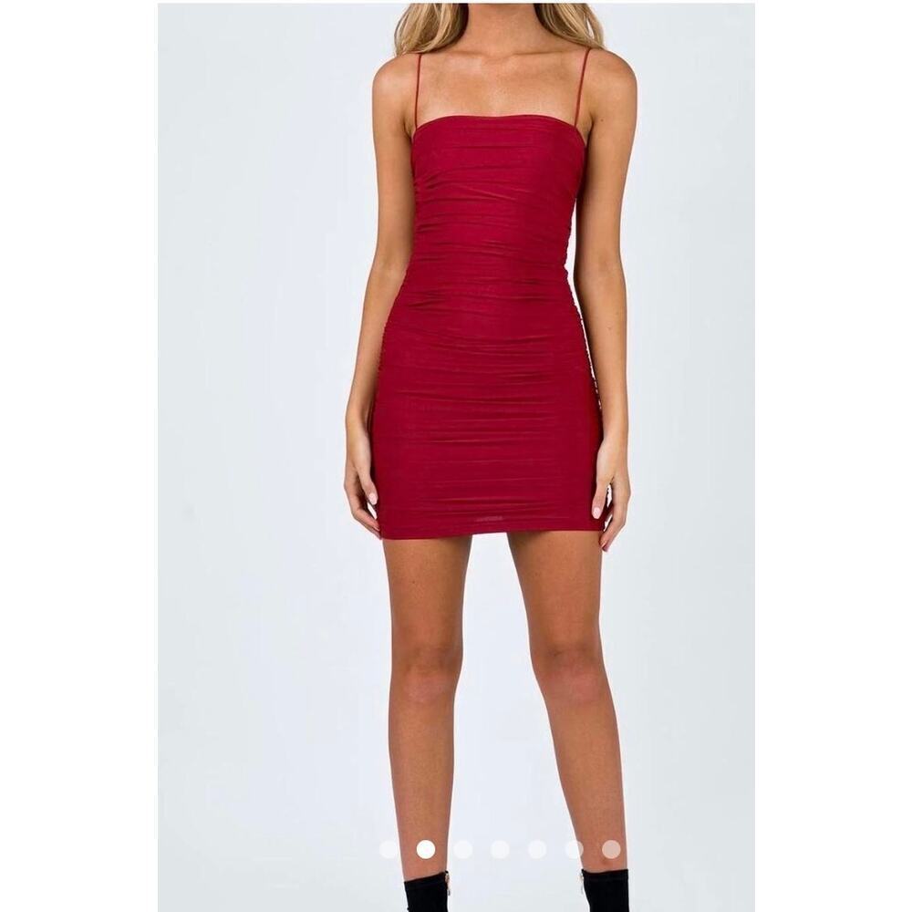 Princess Polly Burgundy Ruched Bodycon Midi Dress SZ 4